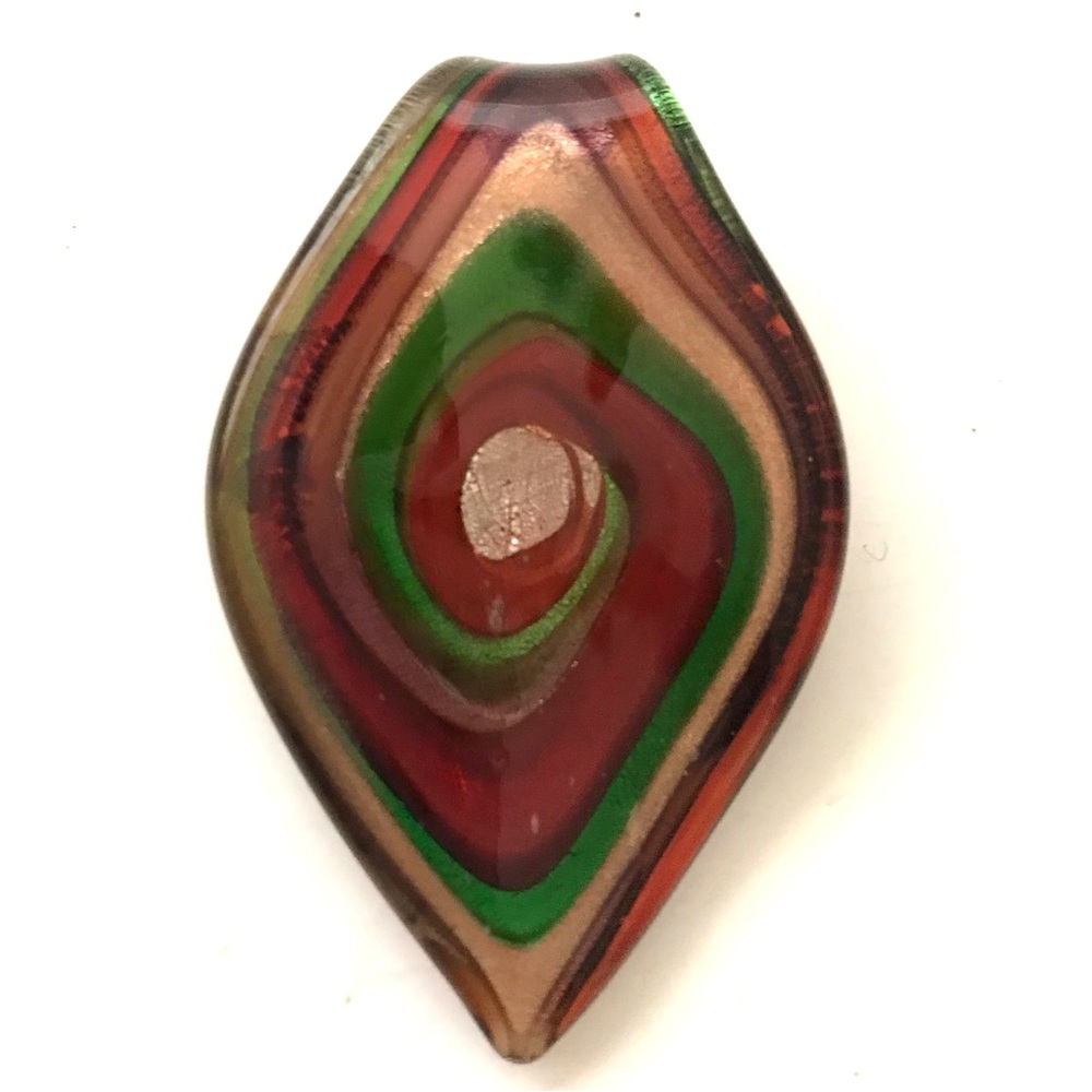 Red & Green Layered Glass Pendant Necklace Accent